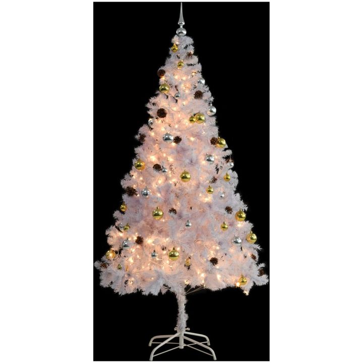 Belyst plastgran dekorerad med julkulor grön 210 cm vidaXL 210 x 110 cm – bild 4