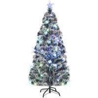 Belyst plastgran med fot 210 cm fiberoptik vidaXL