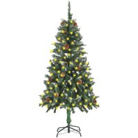 Belyst plastgran med kottar 150 cm vidaXL