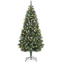 Belyst plastgran med kottar 180 cm vidaXL