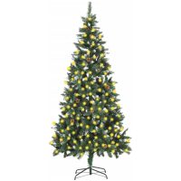 Belyst plastgran med kottar 210 cm vidaXL