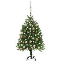 Belyst plastgran med kulor 120 cm grön vidaXL