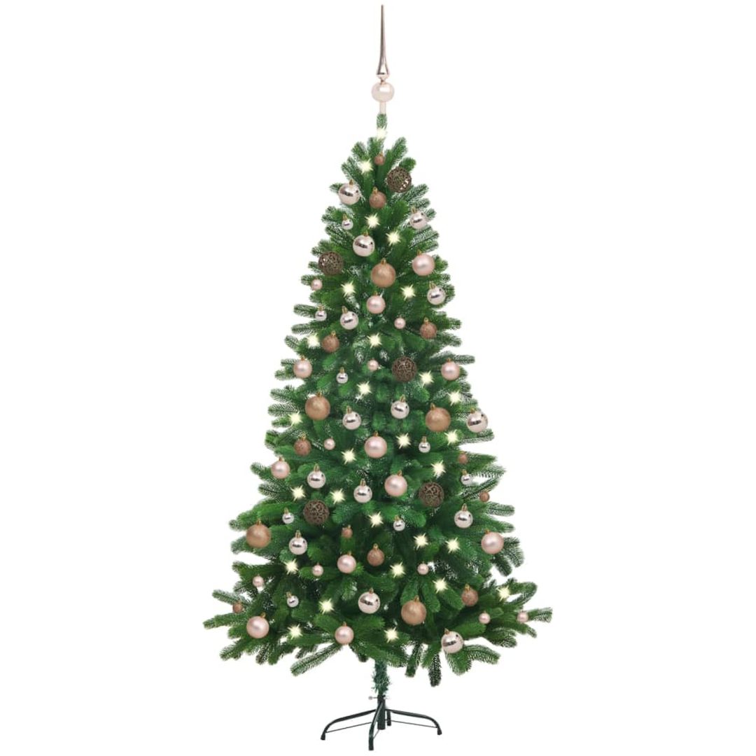 Belyst plastgran med kulor 150 cm grön vidaXL 150 x 75 cm
