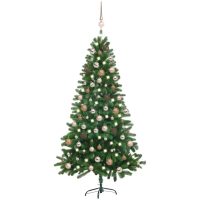 Belyst plastgran med kulor 150 cm grön vidaXL