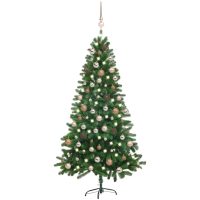Belyst plastgran med kulor 180 cm grön vidaXL