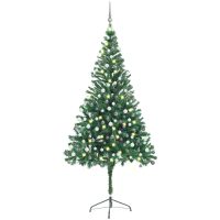 Belyst plastgran med kulor 210 cm 910 grenar vidaXL