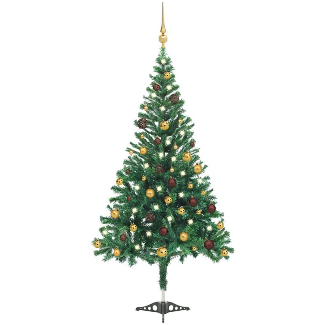 Belyst plastgran med kulor 210 cm 910 grenar vidaXL 210 x 105 cm