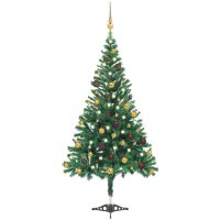 Belyst plastgran med kulor 210 cm 910 grenar vidaXL