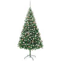 Belyst plastgran med kulor 210 cm 910 grenar vidaXL