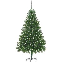 Belyst plastgran med kulor 210 cm grön vidaXL