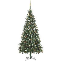 Belyst plastgran med kulor 210 cm vidaXL