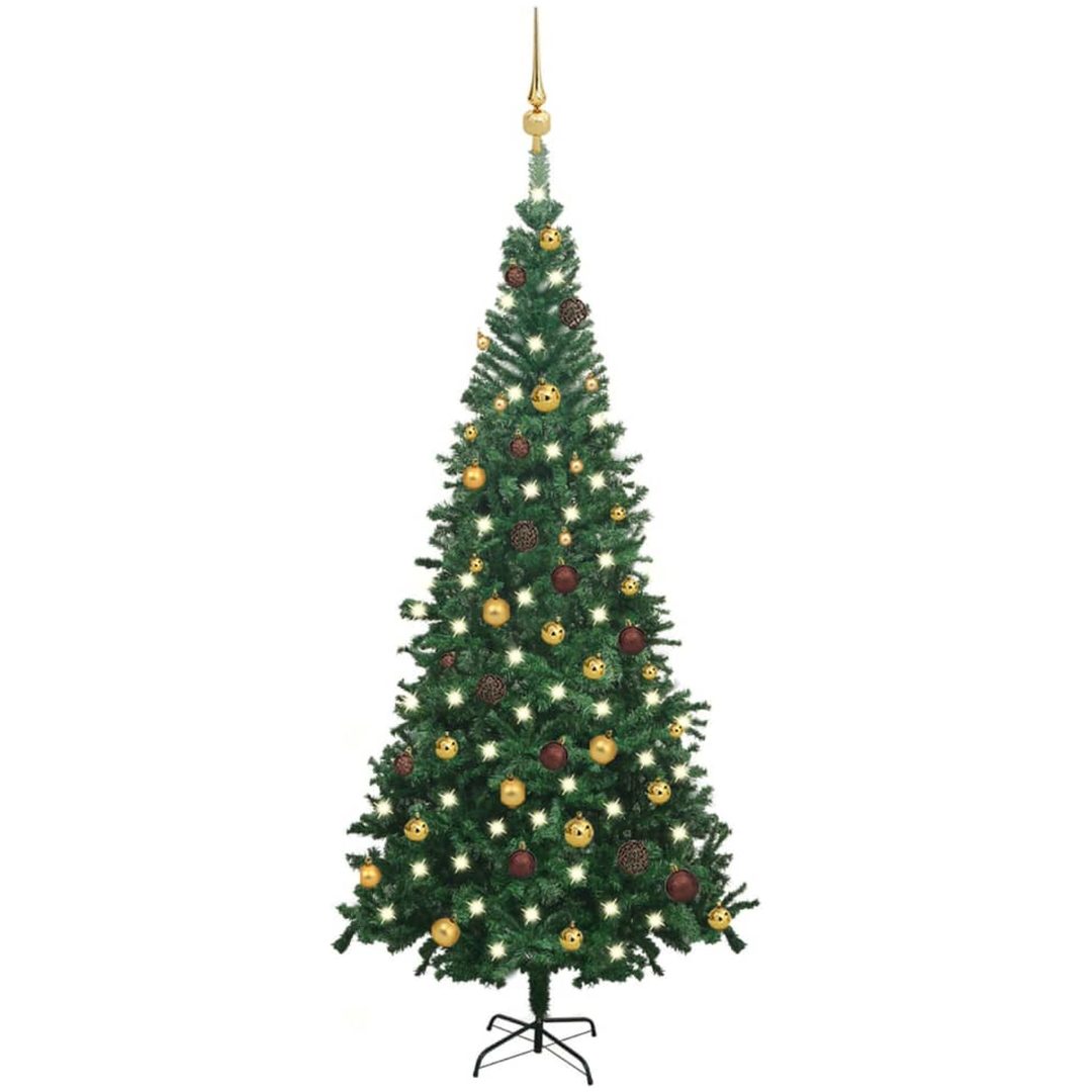 Belyst plastgran med kulor 240 cm grön vidaXL 240 x 120 cm
