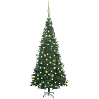 Belyst plastgran med kulor 240 cm grön vidaXL