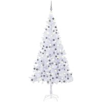 Belyst plastgran med kulor 240 cm vit vidaXL