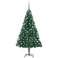 Belyst plastgran med kulor grön 120 cm PVC vidaXL
