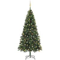 Belyst plastgran med kulor grön 210 cm vidaXL