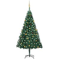 Belyst plastgran med kulor grön 240 cm vidaXL