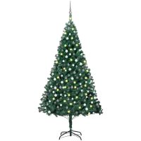 Belyst plastgran med kulor grön 240 cm vidaXL