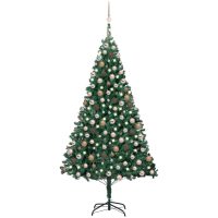 Belyst plastgran med kulor grön 240 cm vidaXL