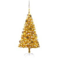 Belyst plastgran med kulor guld 120 cm PET vidaXL
