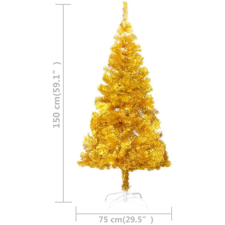 Belyst plastgran med kulor guld 150 cm PET vidaXL 150 x 75 cm – bild 11