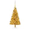 Belyst plastgran med kulor guld 150 cm PET vidaXL 150 x 75 cm – miniatyr 1