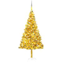 Belyst plastgran med kulor guld 210 cm PET vidaXL
