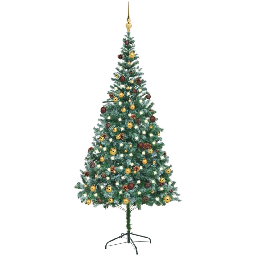 Belyst plastgran med kulor och kottar 210 cm vidaXL 210 x 105 cm