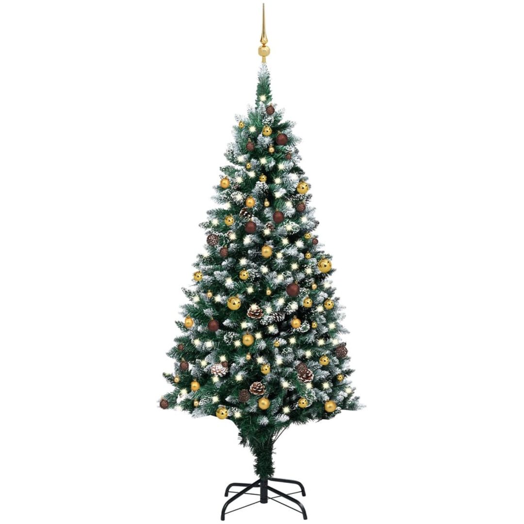 Belyst plastgran med kulor och kottar 240 cm vidaXL 240 x 130 cm