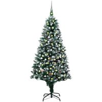 Belyst plastgran med kulor och kottar 240 cm vidaXL