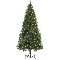 Belyst plastgran med kulor och kottar grön 180 cm vidaXL