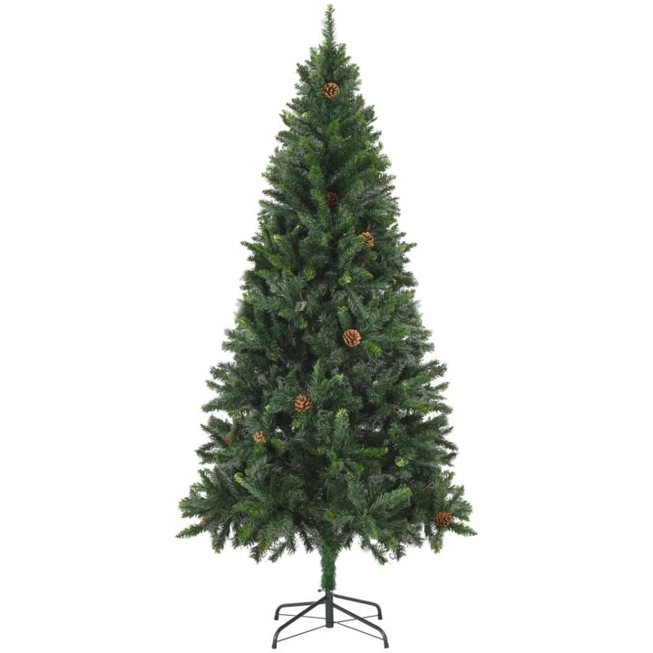 Belyst plastgran med kulor och kottar grön 210 cm vidaXL 210 x 119 cm – bild 3