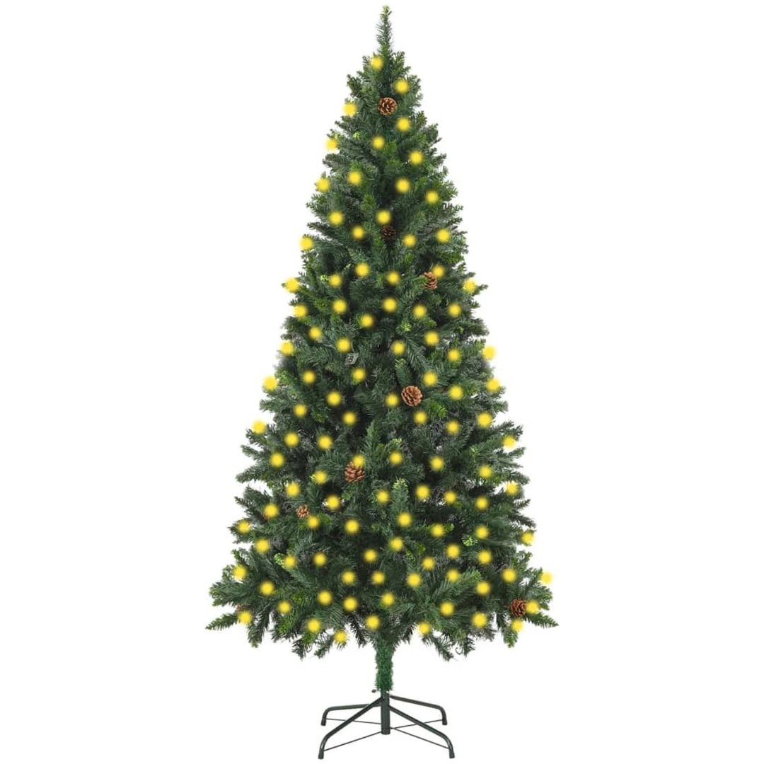 Belyst plastgran med kulor och kottar grön 210 cm vidaXL 210 x 119 cm