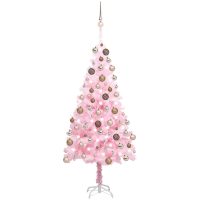Belyst plastgran med kulor rosa 150 cm PVC vidaXL