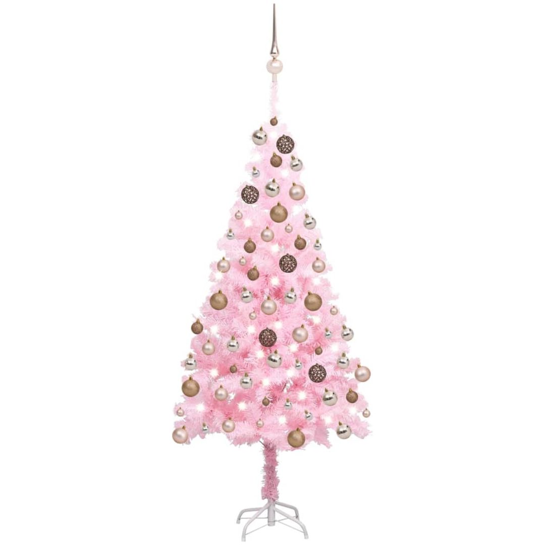 Belyst plastgran med kulor rosa 180 cm PVC vidaXL 180 x 93 cm