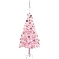 Belyst plastgran med kulor rosa 180 cm PVC vidaXL