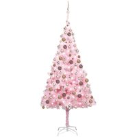 Belyst plastgran med kulor rosa 210 cm PVC vidaXL