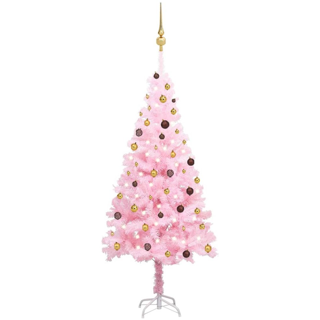 Belyst plastgran med kulor rosa 210 cm PVC vidaXL 210 x 120 cm