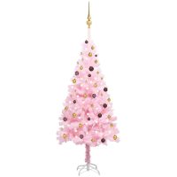 Belyst plastgran med kulor rosa 210 cm PVC vidaXL