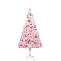 Belyst plastgran med kulor rosa 240 cm PVC vidaXL