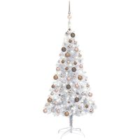 Belyst plastgran med kulor silver 120 cm PET vidaXL