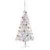 Belyst plastgran med kulor silver 150 cm PET vidaXL 150 x 75 cm – miniatyr 1