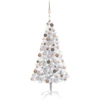 Belyst plastgran med kulor silver 150 cm PET vidaXL