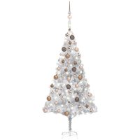 Belyst plastgran med kulor silver 180 cm PET vidaXL
