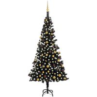 Belyst plastgran med kulor svart 240 cm PVC vidaXL