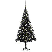 Belyst plastgran med kulor svart 240 cm PVC vidaXL
