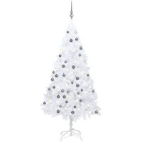Belyst plastgran med kulor vit 120 cm PVC vidaXL