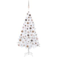 Belyst plastgran med kulor vit 120 cm PVC vidaXL
