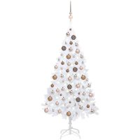 Belyst plastgran med kulor vit 150 cm PVC vidaXL