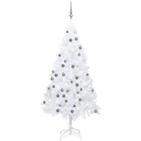 Belyst plastgran med kulor vit 180 cm PVC vidaXL